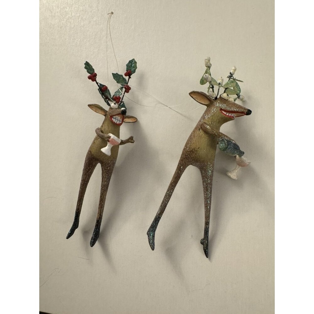 Set Of 2 Glitter Reindeer Ornaments Drinking Set Of 2 Dept 56 MM16